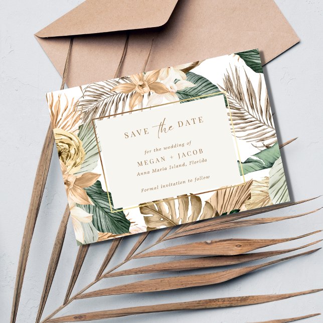 Beach Tropical Leaf Wedding Save the Date (Creator Uploaded)