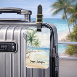 Beach tropical ocean vacation luggage tag<br><div class="desc">Elevate your travel gear with this serene tropical luggage tag. It features a soft watercolor painting of swaying palm trees against a calm blue ocean backdrop. This accessory is the perfect identifier for a Caribbean honeymoon or a relaxing summer island getaway.

Personalize and add your name and contact information.</div>