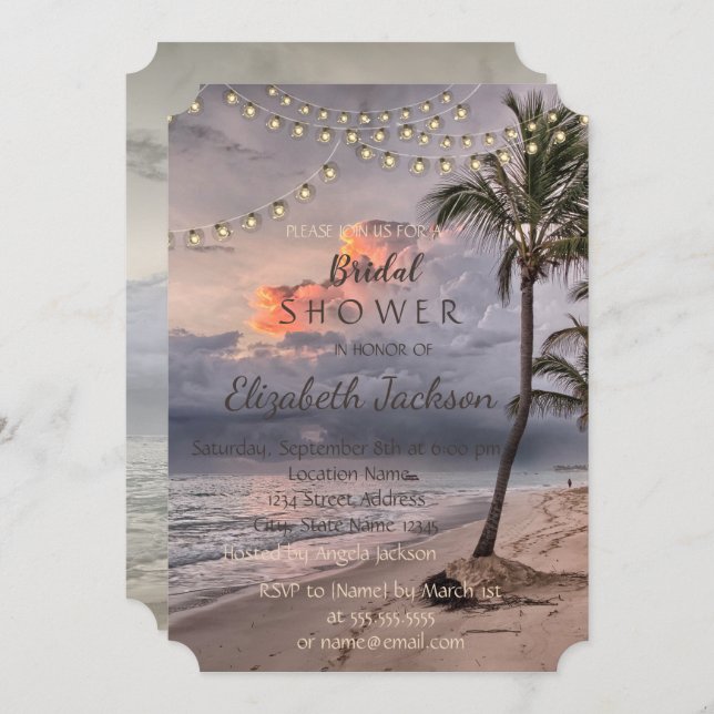 Beach Tropical,Palm Bridal Shower Invitation (Front/Back)