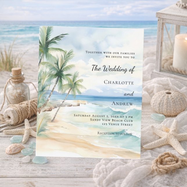 Beach tropical palm destination wedding invitation (Creator Uploaded)