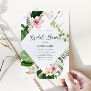 Beach tropical palm leaves frame bridal shower invitation