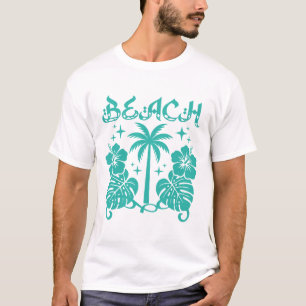 Beach Tropical Palm Tree Hibiscus Monstera Leaves T-Shirt