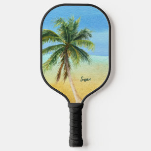 Beach Tropical Palm Tree Monogram Pickleball Paddle