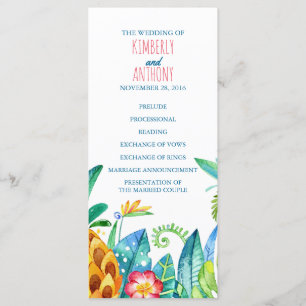 beach tropical pineapple palms wedding programs