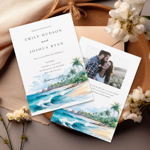 Beach Tropical QR Photo Wedding Invitation