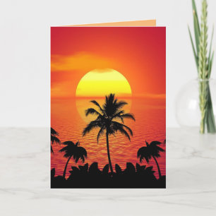 BEACH TROPICAL SUNSET ART BEAUTIFUL BIRTHDAY CARD