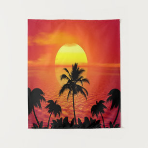 Beach Tropical Sunset Sunrise Palm Trees Island Tapestry