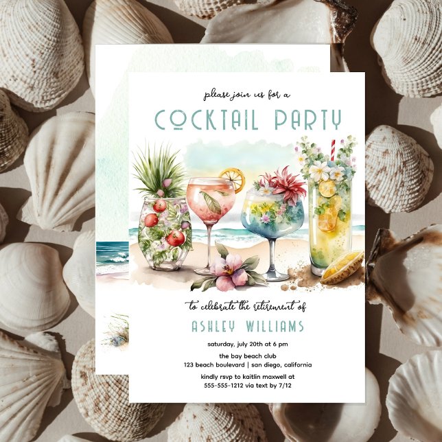 Beach Tropical Themed Cocktails Retirement Party Invitation (Creator Uploaded)