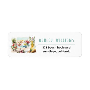 Beach Tropical Themed Cocktails Return Address Label