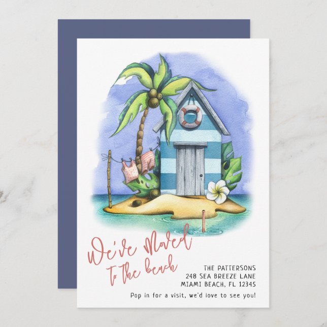 Beach Tropical Watercolor Moving Announcement (Front/Back)