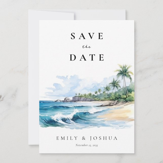 Beach Tropical Watercolor Save The Date (Front)