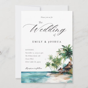 Beach Tropical Watercolor Wedding Invitation