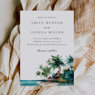 Beach Tropical Watercolor Wedding Invitation