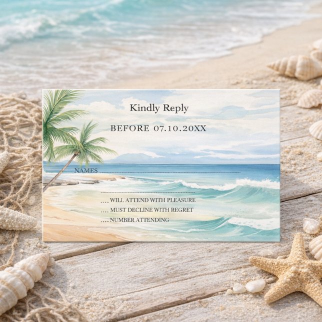 Beach tropical watercolor wedding response RSVP Card (Creator Uploaded)