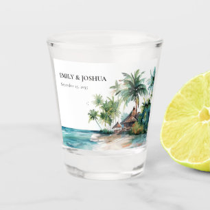Beach Tropical Watercolor Wedding Shot Glass