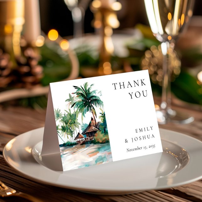 Beach Tropical Watercolor Wedding Thank You Card (Creator Uploaded)