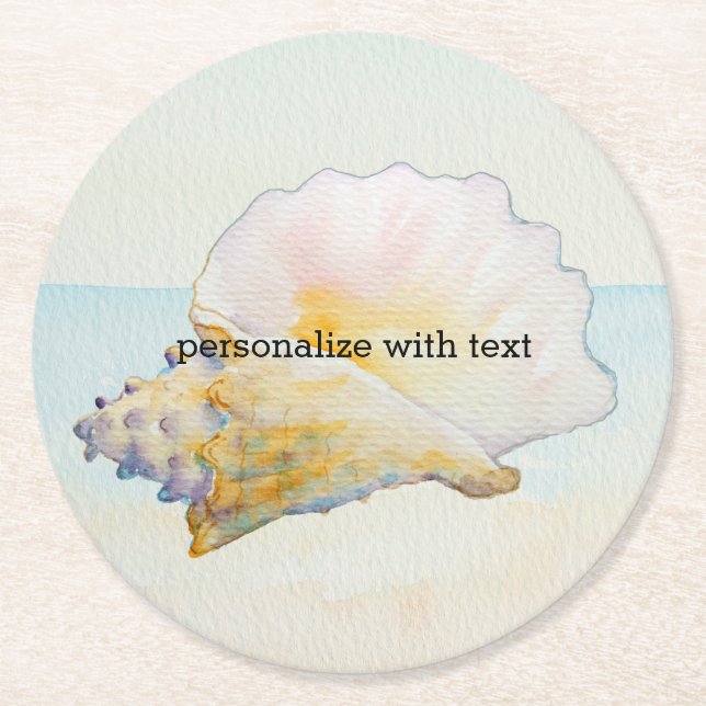 Beach Tropical with Conch Shell Round Paper Coaster (Front)