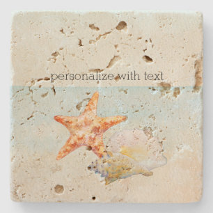 Beach Tropical with Starfish and Conch   Stone Coaster