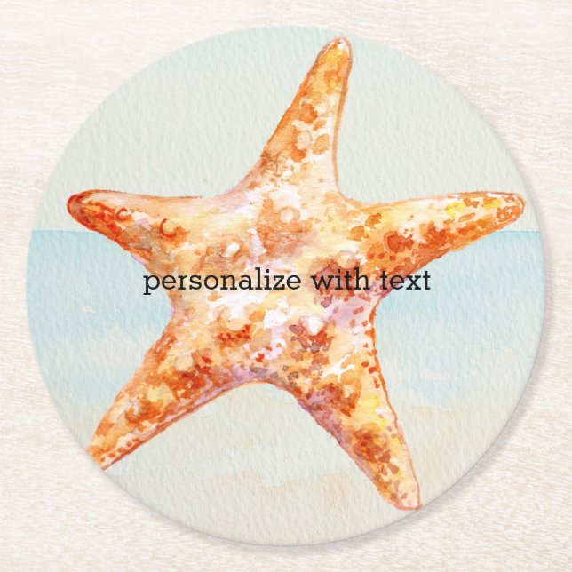 Beach Tropical with Starfish Round Paper Coaster (Front)