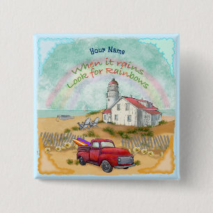 Beach Truck Lighthouse  15 Cm Square Badge
