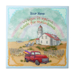 Beach Truck Lighthouse Ceramic Tile