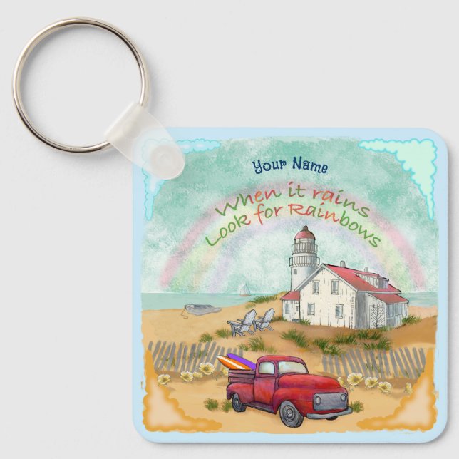 Beach Truck Lighthouse  Key Ring (Front)