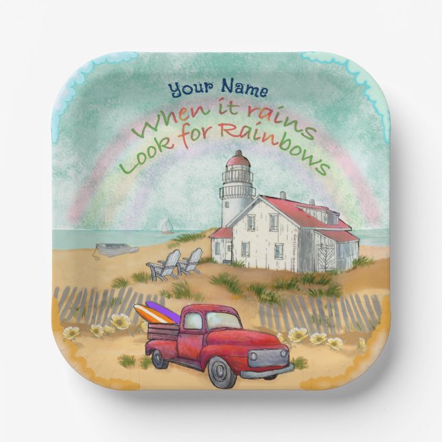 Beach Truck Lighthouse  Paper Plate (Front)