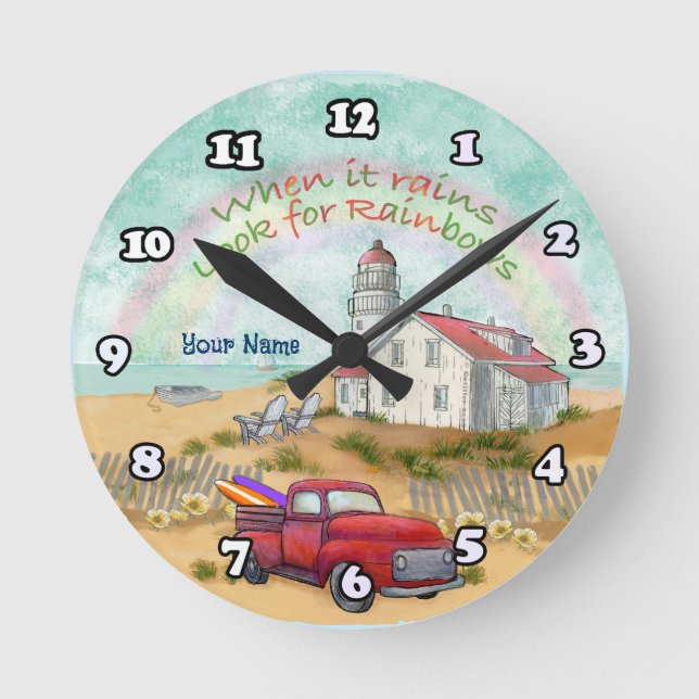 Beach Truck Lighthouse Round Clock (Front)