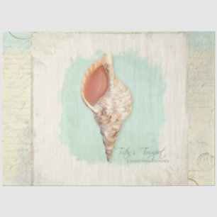 Beach Trumpet Sea Shell Blue Watercolor Decoupage Tissue Paper