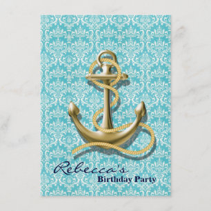 beach turquoise damask sailor nautical anchor invitation