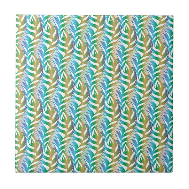 Beach turquoise fun feather pattern. ceramic tile (Front)