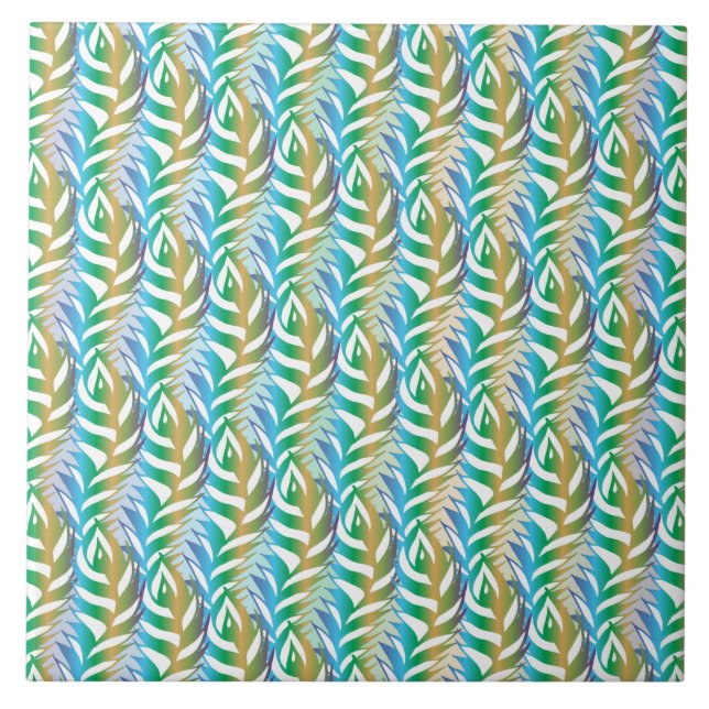 Beach turquoise fun feather pattern. ceramic tile (Front)