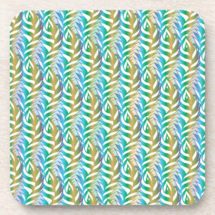 Beach turquoise fun feather pattern. coaster