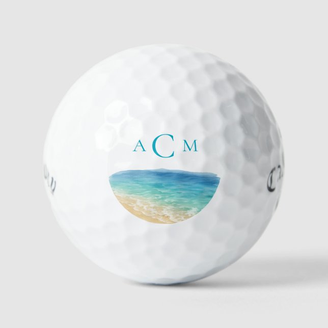 Beach Turquoise Monogram Callaway Supersoft Golf Balls (Front)