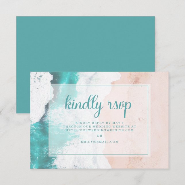 Beach Turquoise Ocean Coastal Wedding RSVP  Card (Front/Back)