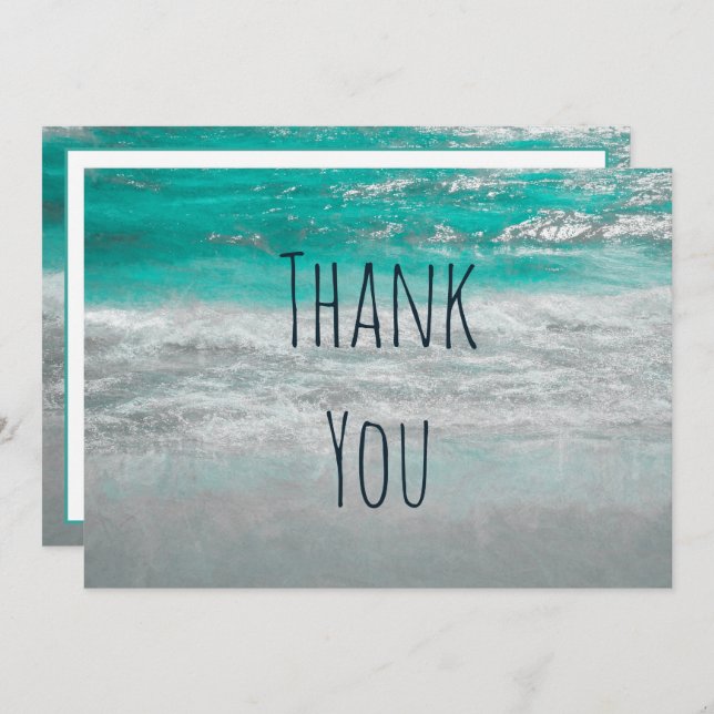 Beach Turquoise White Coastal Ocean Wave Thank You (Front/Back)