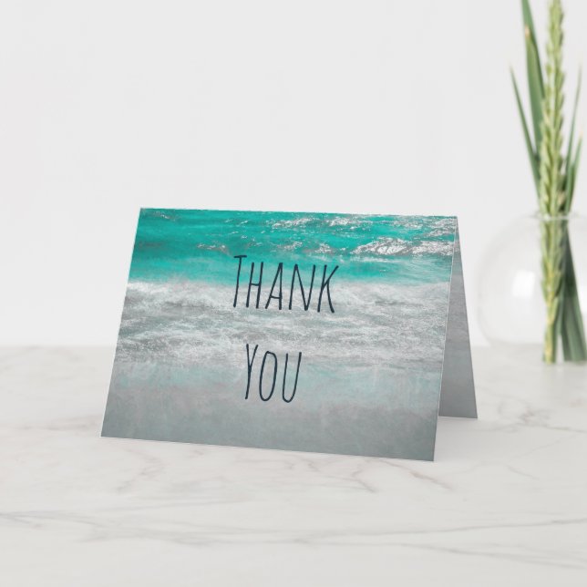 Beach Turquoise White Coastal Ocean Wave Thank You Card (Front)