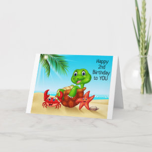 BEACH TURTLE SAYS *HAVE FUN ON YOUR 2nd BIRTHDAY* Card