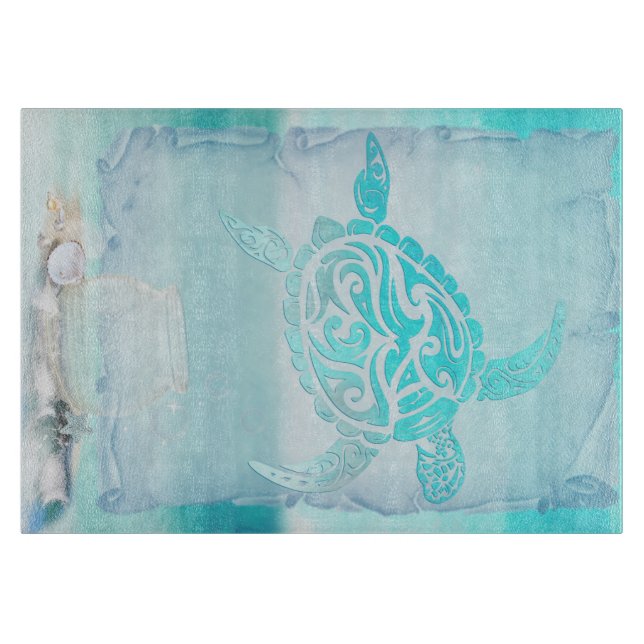 Beach Turtle Watercolor Art Cutting Board (Front)