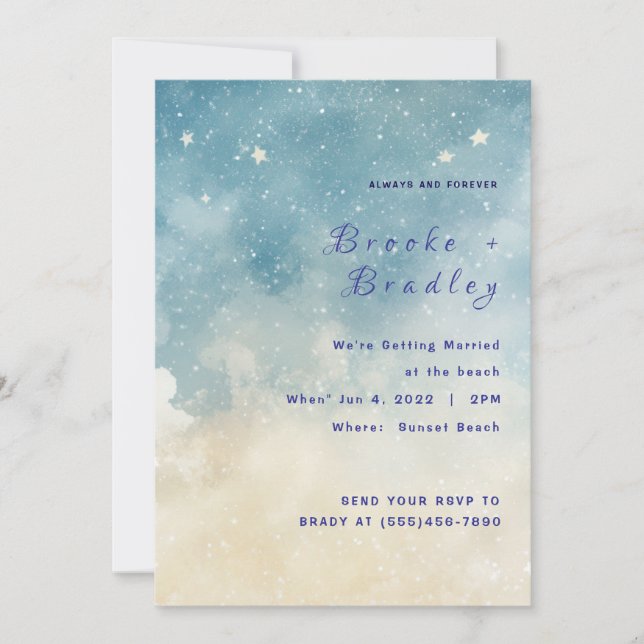 Beach Twilight Starry Sky Wedding Invitation (Front)