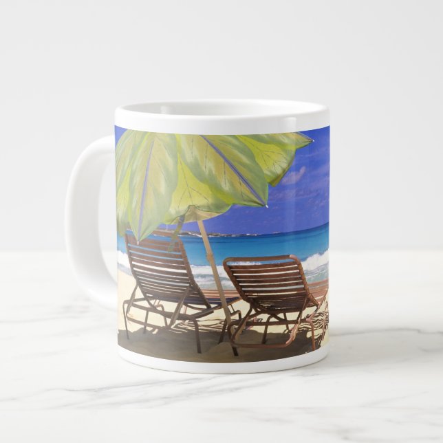 Beach Umbrella, Abaco, Bahamas Large Coffee Mug (Front Left)
