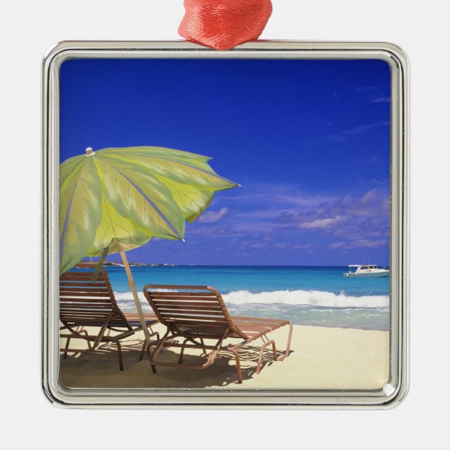 Beach Umbrella, Abaco, Bahamas Metal Tree Decoration (Front)