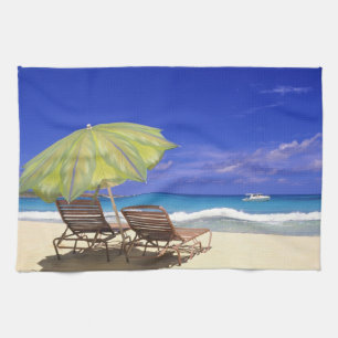 Beach Umbrella, Abaco, Bahamas Tea Towel