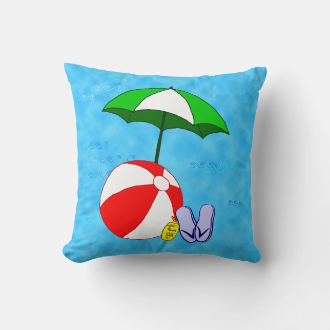 Beach Umbrella and Ball Throw Pillow (Front)