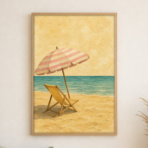 Beach Umbrella and Chair Watercolour Poster