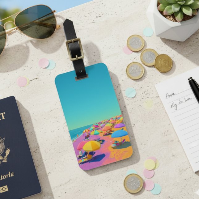 Beach Umbrella Bright Colourful Tropical Luggage Tag (Creator Uploaded)