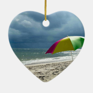 Beach Umbrella Heart Ceramic Ornament