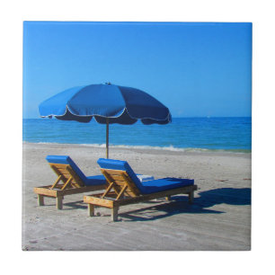 Beach Umbrella Lounge Chairs Ceramic Tile