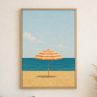 Beach Umbrella Noon Watercolour Coastal Art Poster