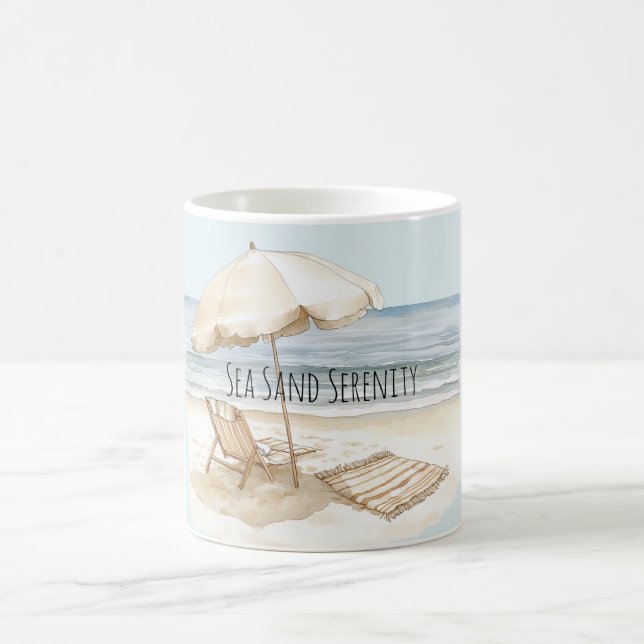 Beach Umbrella Ocean Sea Sand Serenity Coffee Mug (Center)